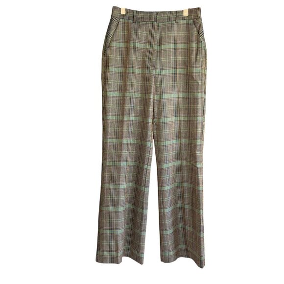 Beatrice B Plaid Flat Front Wide Leg Pants Women's Multicolor Office Business - Picture 4 of 13